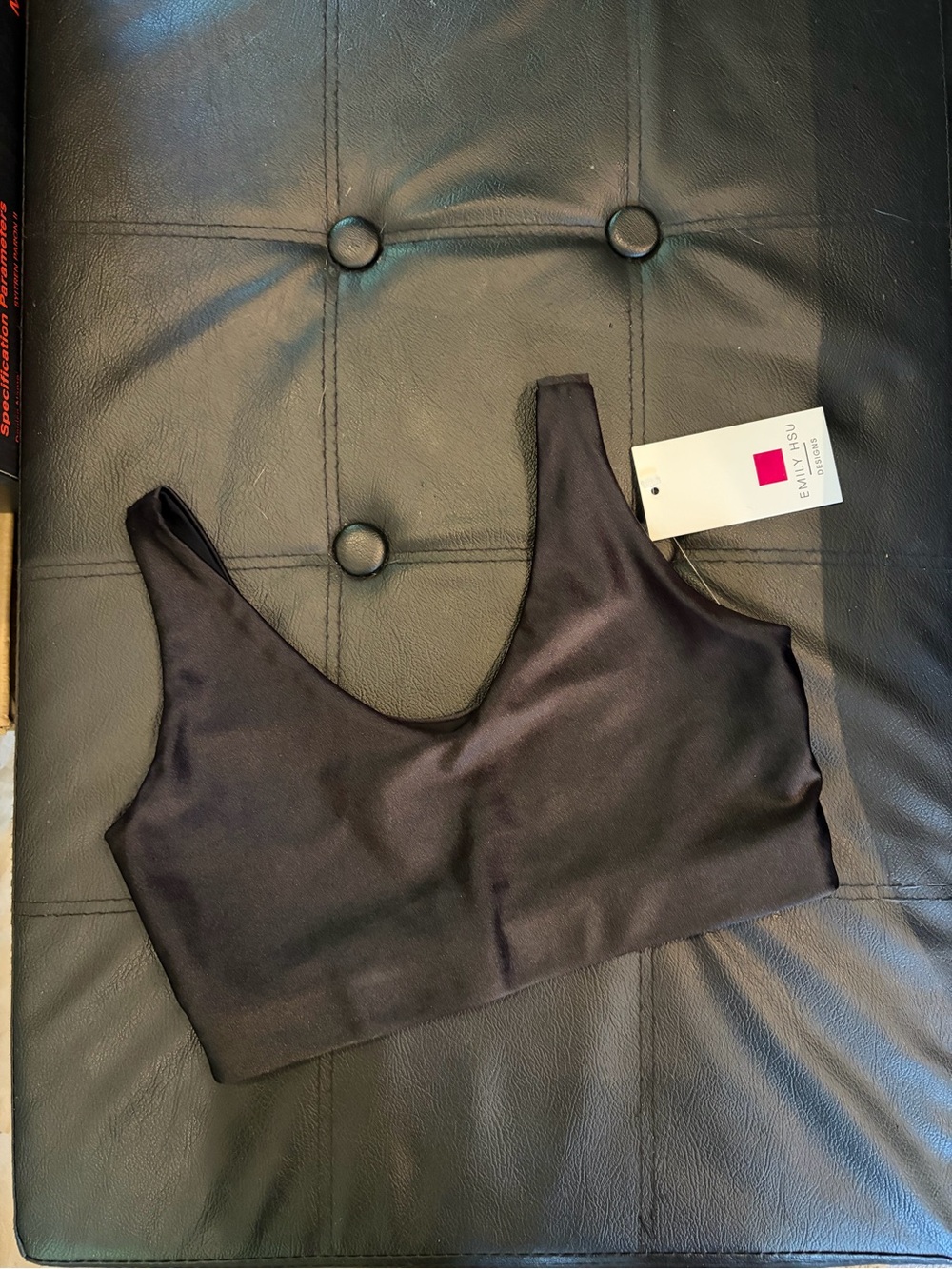 Emily Hsu Designer Black Crop Tank/Sports Bra. Never been worn - brand new w tag